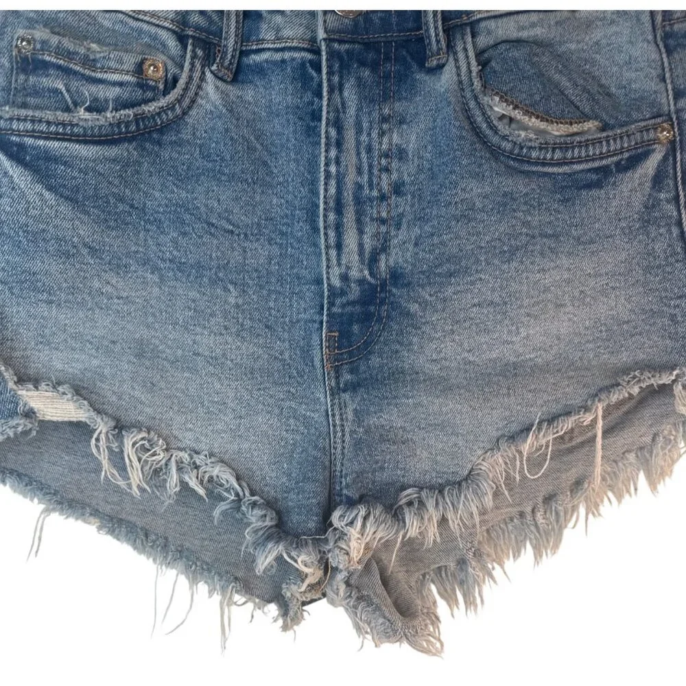 2/$30 ZARA Size 4 Light Blue High-Waisted Distressed Denim Shorts - Picture 6 of 11